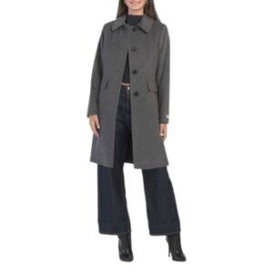 ANNE KLEIN Light Grey Wool Blend Collared Button Front Walker Coat
